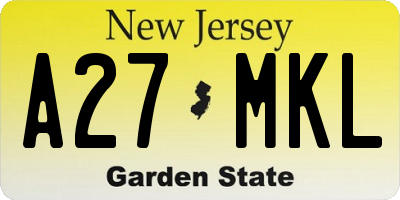 NJ license plate A27MKL