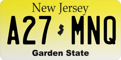 NJ license plate A27MNQ