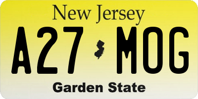 NJ license plate A27MOG