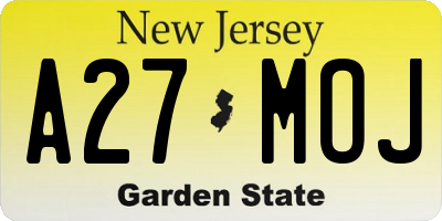 NJ license plate A27MOJ