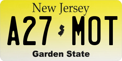 NJ license plate A27MOT