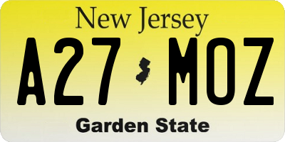 NJ license plate A27MOZ