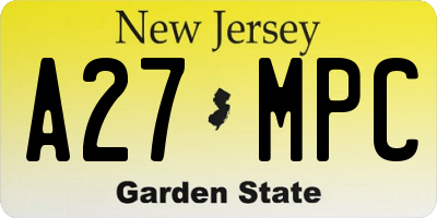 NJ license plate A27MPC