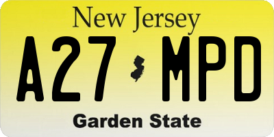NJ license plate A27MPD