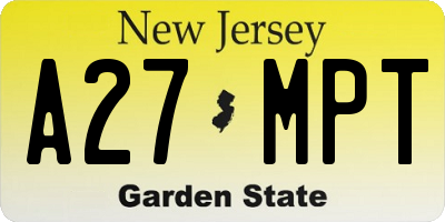 NJ license plate A27MPT
