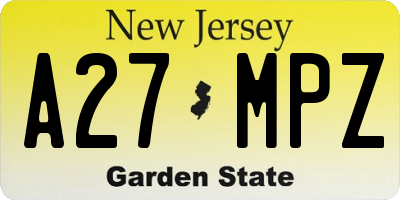 NJ license plate A27MPZ