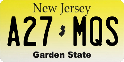 NJ license plate A27MQS