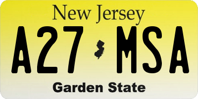 NJ license plate A27MSA