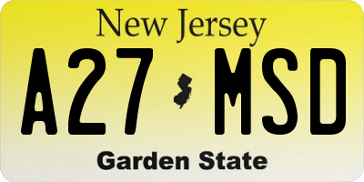 NJ license plate A27MSD