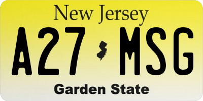 NJ license plate A27MSG