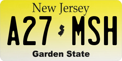 NJ license plate A27MSH
