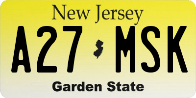 NJ license plate A27MSK