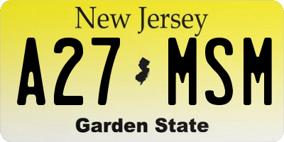 NJ license plate A27MSM
