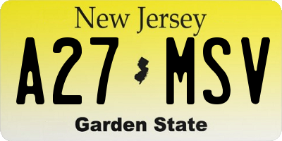 NJ license plate A27MSV