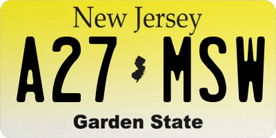 NJ license plate A27MSW