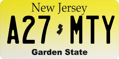 NJ license plate A27MTY
