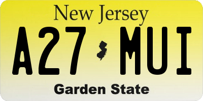 NJ license plate A27MUI