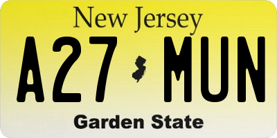 NJ license plate A27MUN