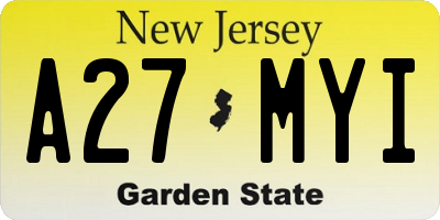 NJ license plate A27MYI