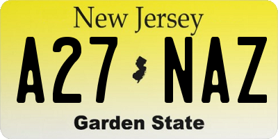 NJ license plate A27NAZ