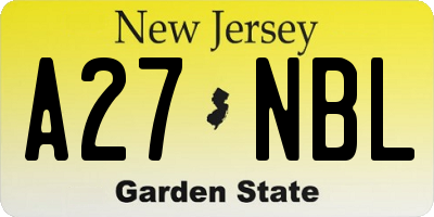 NJ license plate A27NBL