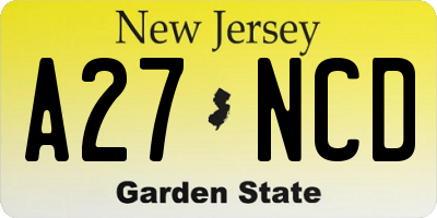 NJ license plate A27NCD