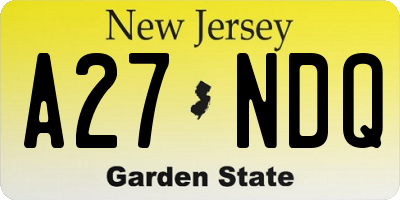 NJ license plate A27NDQ