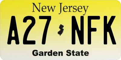 NJ license plate A27NFK