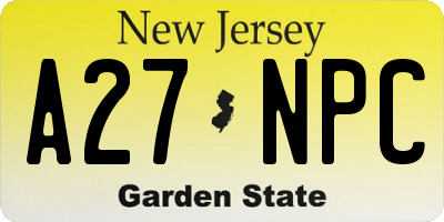NJ license plate A27NPC