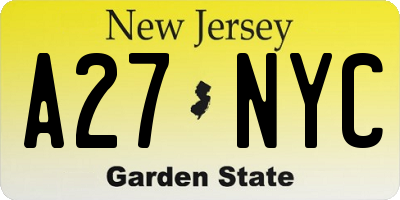 NJ license plate A27NYC