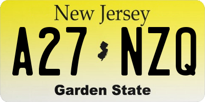 NJ license plate A27NZQ