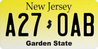 NJ license plate A27OAB