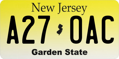 NJ license plate A27OAC
