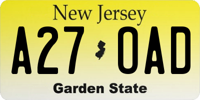 NJ license plate A27OAD
