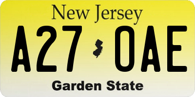 NJ license plate A27OAE