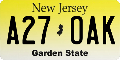NJ license plate A27OAK