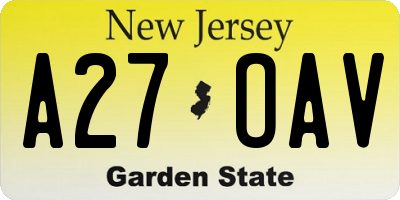 NJ license plate A27OAV