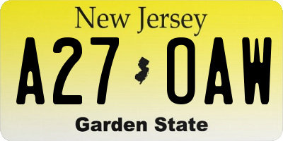 NJ license plate A27OAW