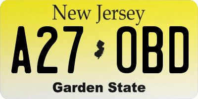 NJ license plate A27OBD