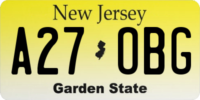 NJ license plate A27OBG