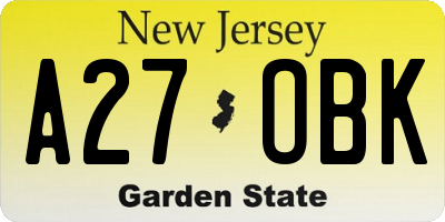 NJ license plate A27OBK