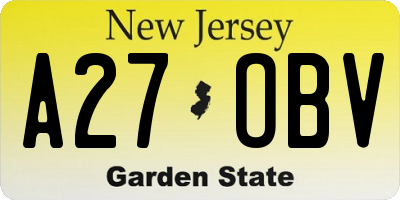 NJ license plate A27OBV