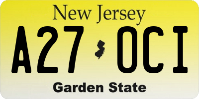NJ license plate A27OCI