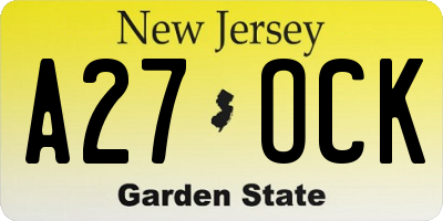 NJ license plate A27OCK