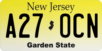 NJ license plate A27OCN