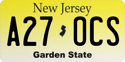 NJ license plate A27OCS