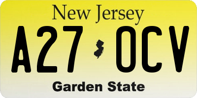 NJ license plate A27OCV