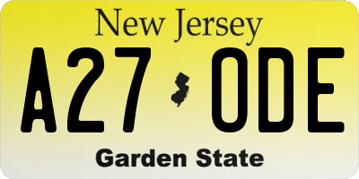 NJ license plate A27ODE