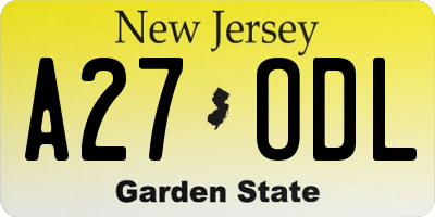 NJ license plate A27ODL
