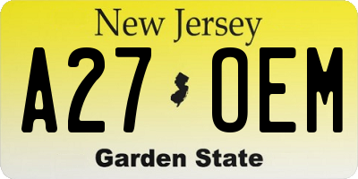 NJ license plate A27OEM